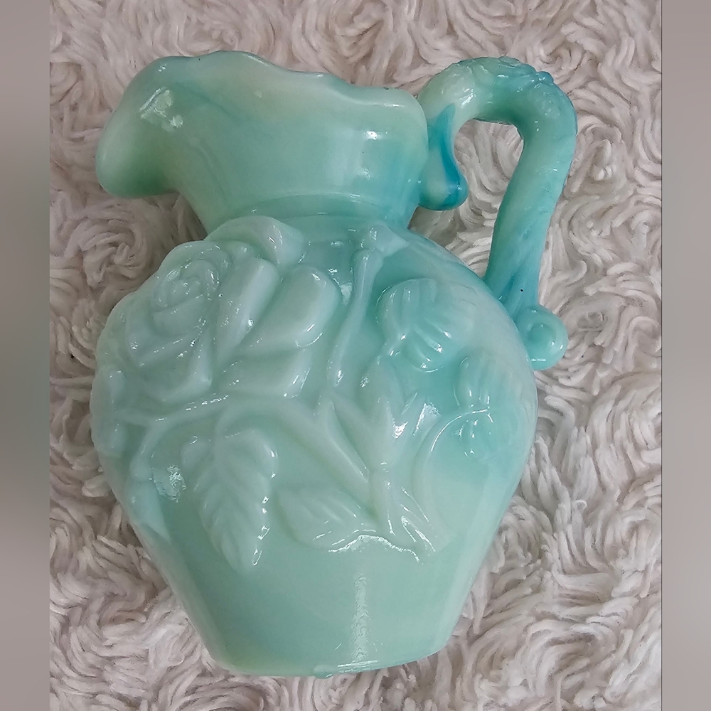 Avon Vintage 1970s Aqua Swirl Floral Rose Decanter Pitcher 4.5 Inch Tall EUC - Picture 12 of 16